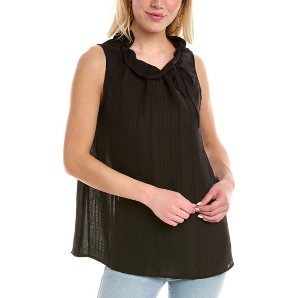 Pearl by Lela Rose NWT Black Sheer Stripe Halter Sleeveless Oversized Blouse